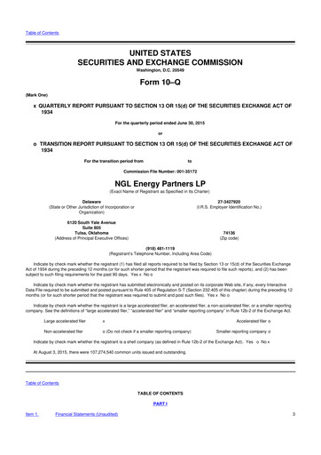 Miniature NGL Energy Partners
 10-Q Rapport trimestriel 2015 