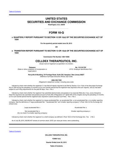 Thumbnail Celldex Therapeutics 10-Q Quarterly Report FY2015 