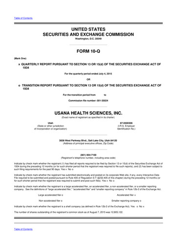 Thumbnail USANA 10-Q Quarterly Report FY2015 