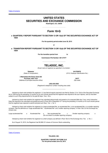 Vorschaubild Teladoc Health
 10-Q Quartalsbericht 2015 