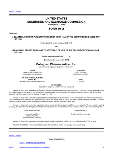 Miniature Collegium Pharmaceutical
 10-Q Rapport trimestriel 2015 