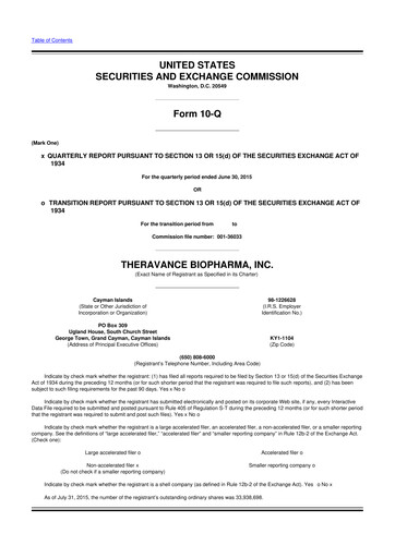 Vorschaubild Theravance Biopharma
 10-Q Quartalsbericht 2015 