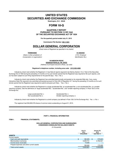 Thumbnail Dollar General 10-Q Quarterly Report FY2015 