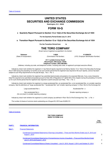 Thumbnail The Toro Company
 10-Q Quarterly Report FY2015 