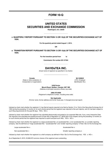 Thumbnail DAVIDsTEA 10-Q Quarterly Report FY 