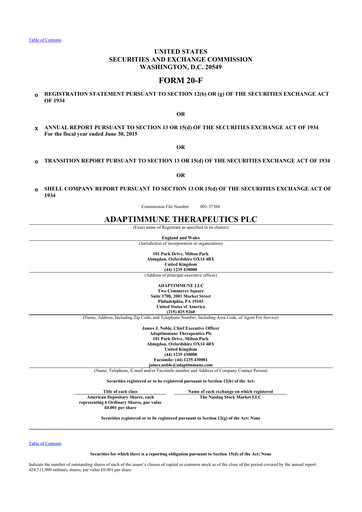 Thumbnail Adaptimmune Therapeutics 20-F Annual Report 