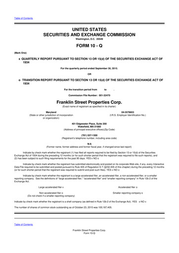 Miniature Franklin Street Properties 10-Q Rapport trimestriel  