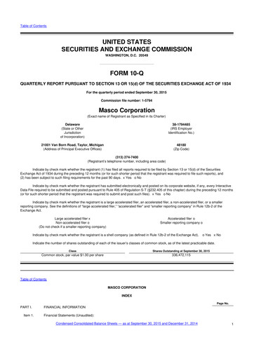 Thumbnail Masco 10-Q Quarterly Report FY2015 