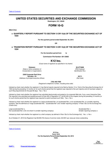 Miniature Stride (K12 Education)
 10-Q Rapport trimestriel 2016 