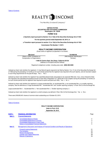 Vorschaubild Realty Income 10-Q Quartalsbericht 2015 