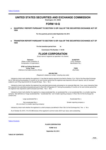Thumbnail Fluor Corporation
 10-Q Quarterly Report FY2015 