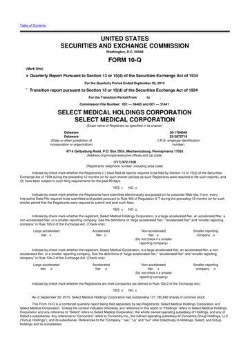 Miniature Select Medical Holdings 10-Q Rapport trimestriel 2015 