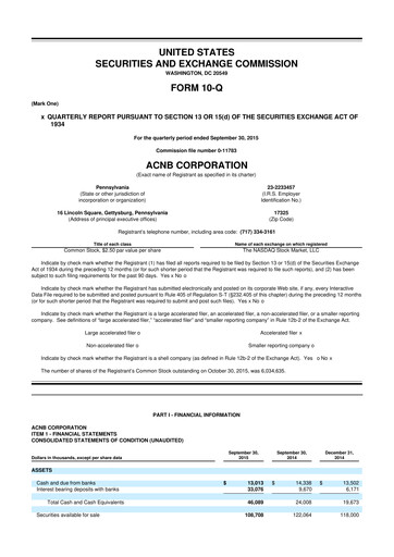 Thumbnail ACNB Corporation
 10-Q Quarterly Report FY2015 