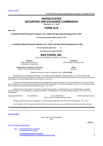 Miniature B&G Foods

 10-Q Rapport trimestriel 2015 