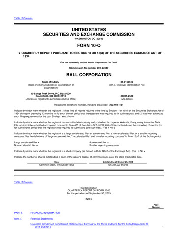 Thumbnail Ball Corporation
 10-Q Quarterly Report FY2015 
