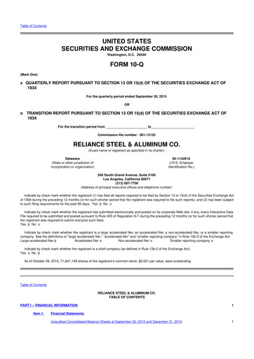 Thumbnail Reliance


 10-Q Quarterly Report FY2015 