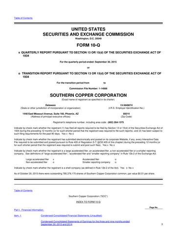 Thumbnail Southern Copper 10-Q Quarterly Report FY2015 