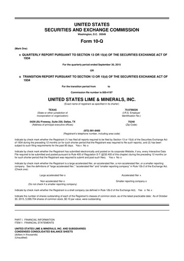 Thumbnail United States Lime & Minerals  10-Q Quarterly Report FY2015 