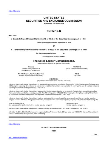 Thumbnail Estee Lauder 10-Q Quarterly Report FY2016 