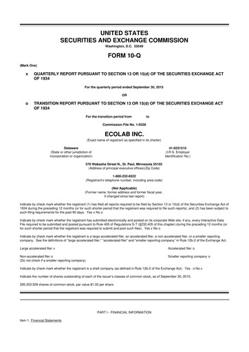 Thumbnail Ecolab 10-Q Quarterly Report FY2015 