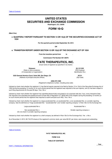 Thumbnail Fate Therapeutics
 10-Q Quarterly Report FY2015 