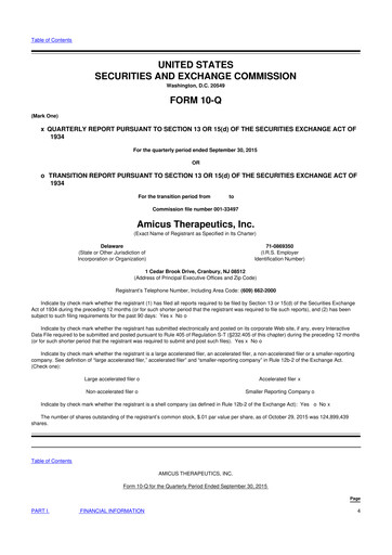 Thumbnail Amicus Therapeutics
 10-Q Quarterly Report FY2015 