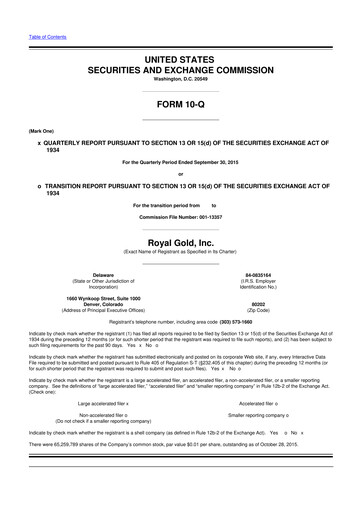 Thumbnail Royal Gold
 10-Q Quarterly Report FY2016 