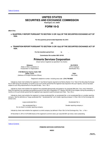 Thumbnail Primoris Services Corporation
 10-Q Quarterly Report FY2015 