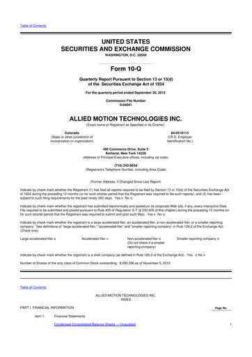 Thumbnail Allient 10-Q Quarterly Report FY2015 