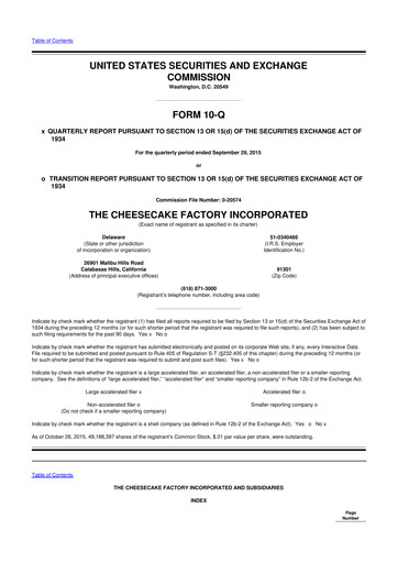Thumbnail The Cheesecake Factory
 10-Q Quarterly Report FY2015 