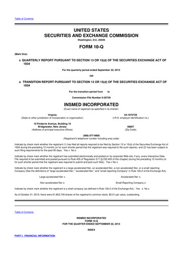 Thumbnail Insmed 10-Q Quarterly Report FY2015 