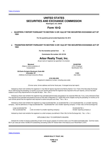 Thumbnail Arbor Realty Trust
 10-Q Quarterly Report FY2015 