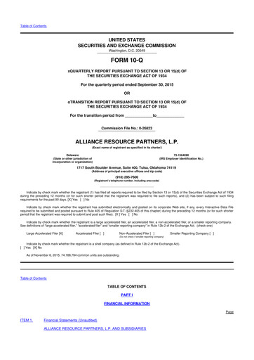 Miniature Alliance Resource Partners 10-Q Rapport trimestriel  