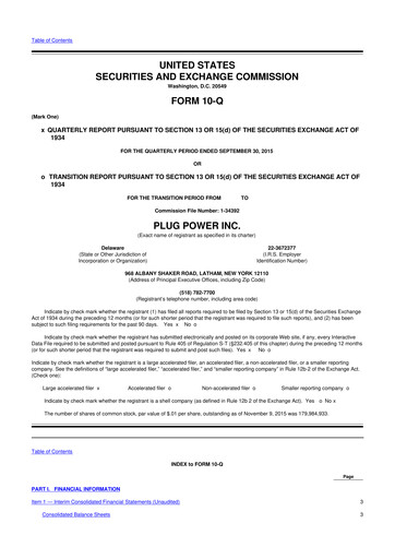 Thumbnail Plug Power 10-Q Quarterly Report FY 