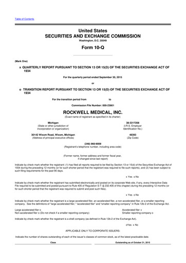 Vorschaubild Rockwell Medical
 10-Q Quartalsbericht  