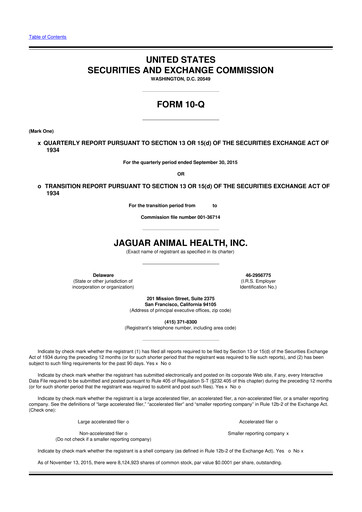 Vorschaubild Jaguar Health 10-Q Quartalsbericht 2015 