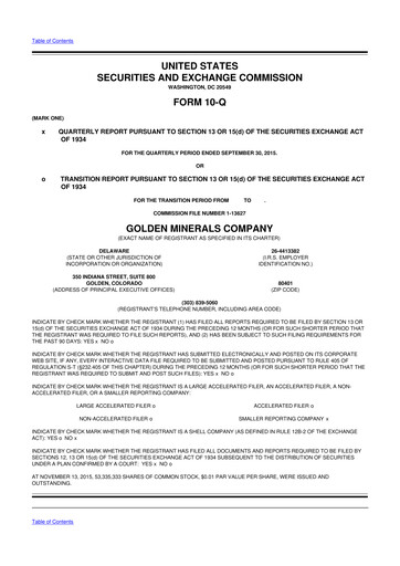 Thumbnail Golden Minerals
 10-Q Quarterly Report FY2015 