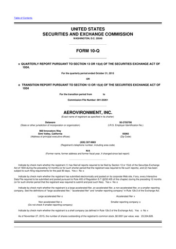 Thumbnail AeroVironment 10-Q Quarterly Report FY2016 