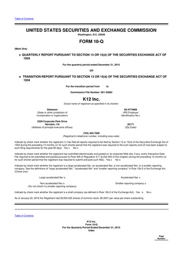 Miniature Stride (K12 Education)
 10-Q Rapport trimestriel 2016 