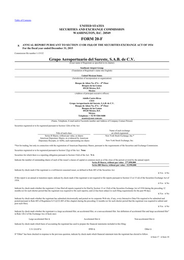 Thumbnail Grupo Aeroportuario del Sureste
(ASUR) 20-F Annual Report 