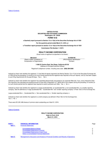 Vorschaubild Realty Income 10-Q Quartalsbericht 2016 