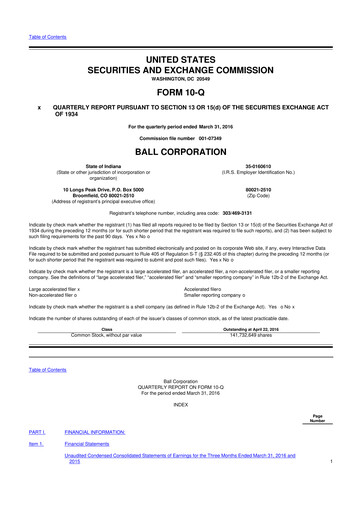 Thumbnail Ball Corporation
 10-Q Quarterly Report FY2016 