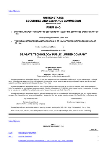 Thumbnail Seagate Technology 10-Q Quarterly Report FY2016 