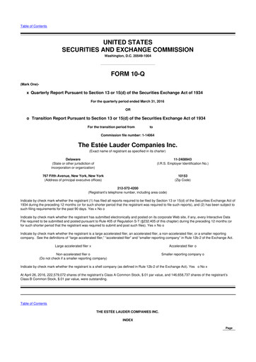 Thumbnail Estee Lauder 10-Q Quarterly Report FY2016 