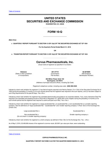 Thumbnail Corvus Pharmaceuticals
 10-Q Quarterly Report FY 
