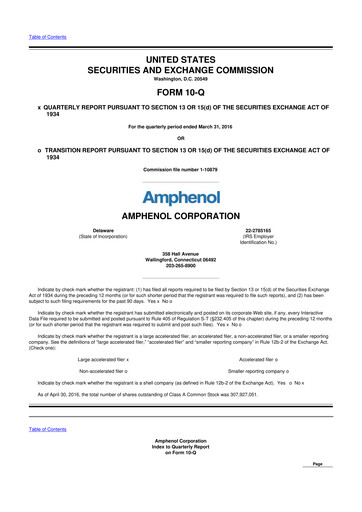 Thumbnail Amphenol 10-Q Quarterly Report FY2016 