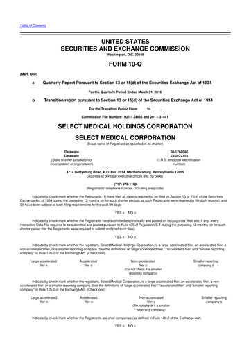 Miniature Select Medical Holdings 10-Q Rapport trimestriel 2016 