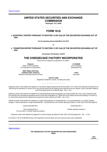 Thumbnail The Cheesecake Factory
 10-Q Quarterly Report FY2016 