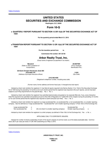 Thumbnail Arbor Realty Trust
 10-Q Quarterly Report FY2016 
