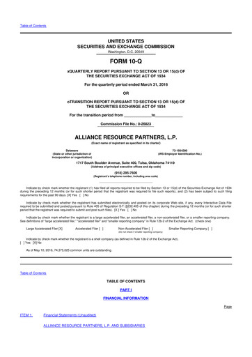 Miniature Alliance Resource Partners 10-Q Rapport trimestriel  